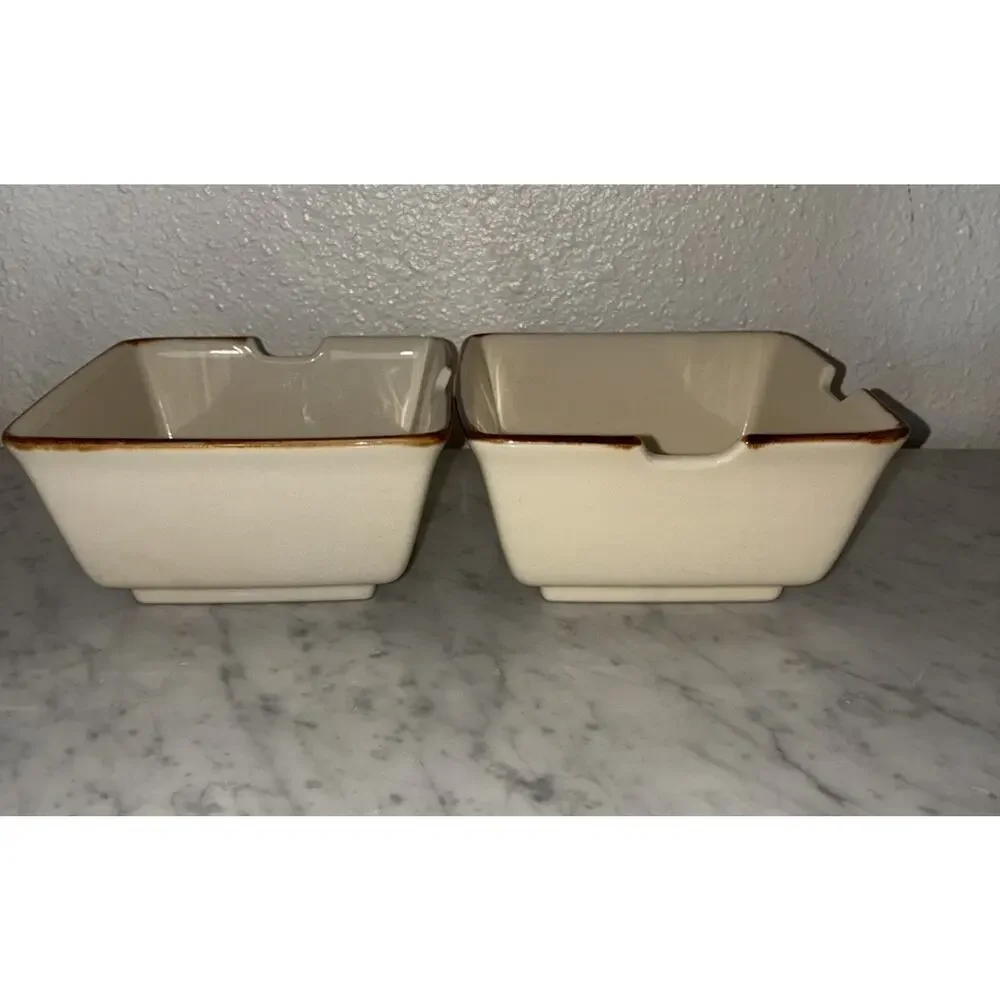 Pottery Barn Square Ramen Rice Noodle Bowl 6” Notch For Chopsticks Cream Putty
